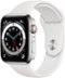 Apple Watch Series 6 (GPS + Cellular) 44mm Silver Stainless Steel Case with White Sport Band - Silver (AT&T) - (2020)-Front_Standard