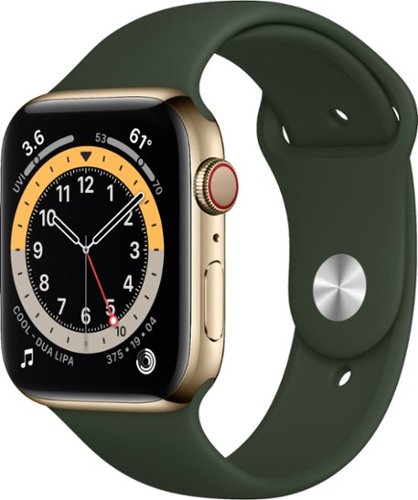 Apple Watch Series 6 (GPS + Cellular) 44mm Gold Stainless Steel Case with Cyprus Green Sport Band - Gold (AT&T) - (2020)-Front_Standard 