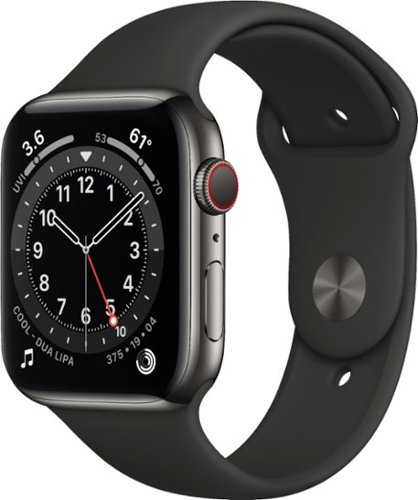 Apple Watch Series 6 (GPS + Cellular) 44mm Graphite Stainless Steel Case with Black Sport Band - Silver (AT&T) - (2020)-Front_Standard 
