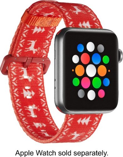  Dynex - Holiday Reindeer Nylon Band for Apple Watch 42, 44mm (Series 1-8) and Apple Watch Ultra 49mm - Red