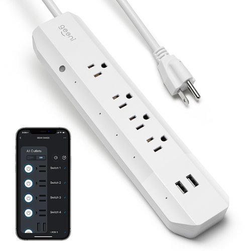 Geeni - Surge Smart Wi-Fi 4-Outlet/2-USB Surge Protector Strip - White