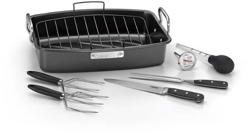  Cuisinart - Steel Nonstick 17” x 13&quot; Roaster Set with Carving Tools - Chrome