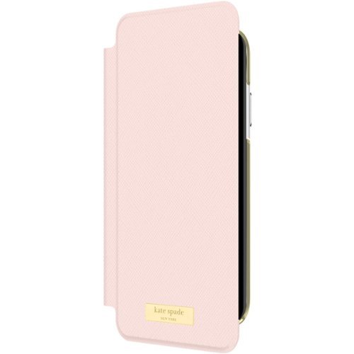 kate spade new york - Case for Apple® iPhone® XR - Saffiano Rose Quartz/Gold Logo-Angle_Standard 