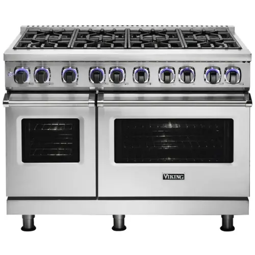 Front. Viking - 48"W 7-Series Dual Fuel Self-Clean Range-8 Burners - Stainless steel.