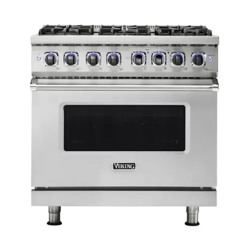 Front. Viking - Freestanding 7 Series Dual Fuel Self-Clean 36"W Range - Stainless Steel.