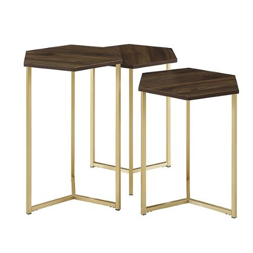 Walker Edison - Modern Nesting 3 Piece End/Side Table - Dark Walnut/Gold