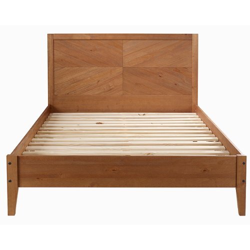Walker Edison - Solid Wood Chevron Back Queen Bed Frame - Caramel - Caramel-Front_Standard 
