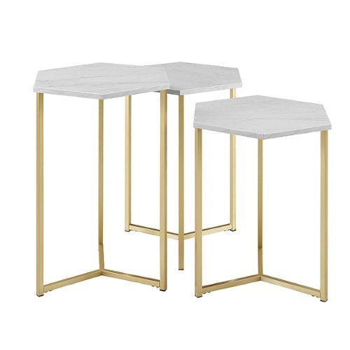 Walker Edison - Modern Nesting 3 Piece End/Side Table - Faux White Marble/Gold