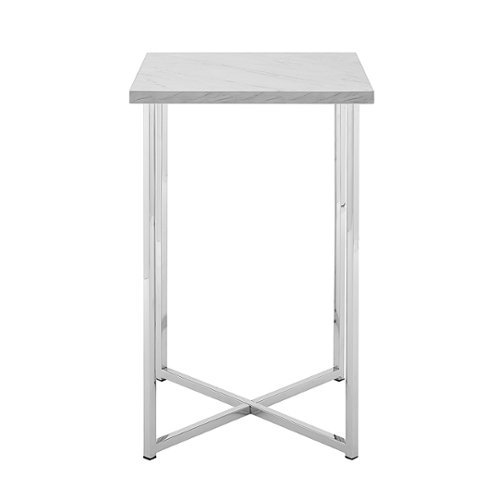 Walker Edison - Modern Square End/Side Table - White Marble/Chrome