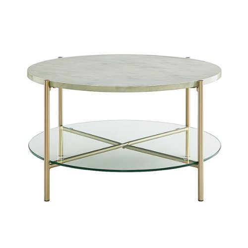 Walker Edison - Modern Round Coffee Table - Faux White Marble/Glass/Gold