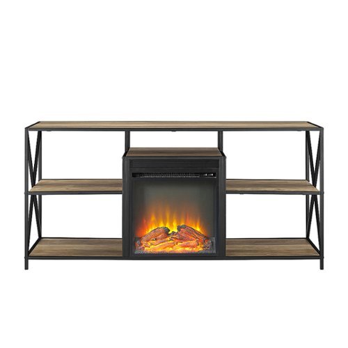 Walker Edison - Open-Shelf X-Frame Fireplace TV Console for Most TVs Up to 60" - Rustic Oak-Front_Standard 