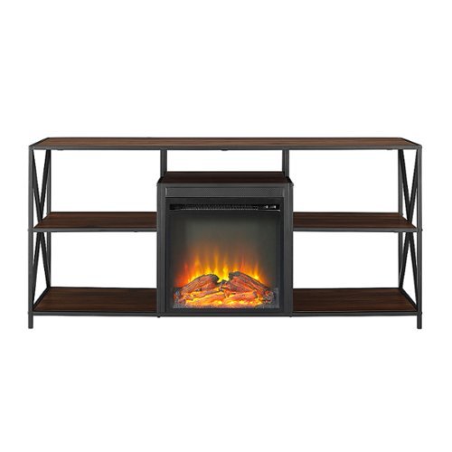 Walker Edison - Open-Shelf X-Frame Fireplace TV Console for Most TVs Up to 60" - Dark Walnut-Front_Standard 