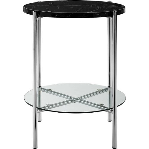 Walker Edison - Modern Round Side/End Table - Black Faux Marble/Glass/Chrome-Front_Standard 