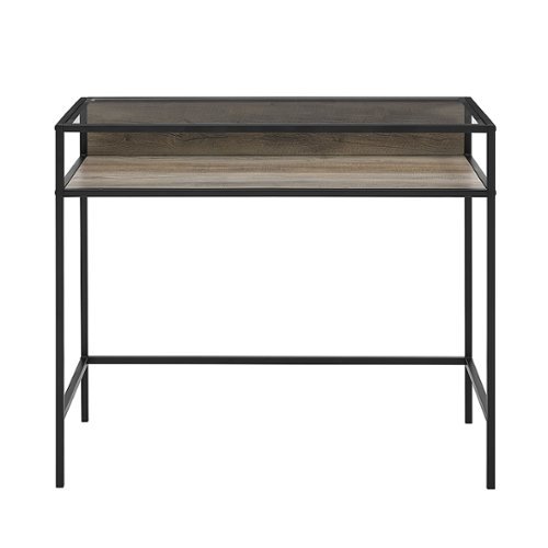 Walker Edison - Wood with Glass Top Desk - Gray Wash