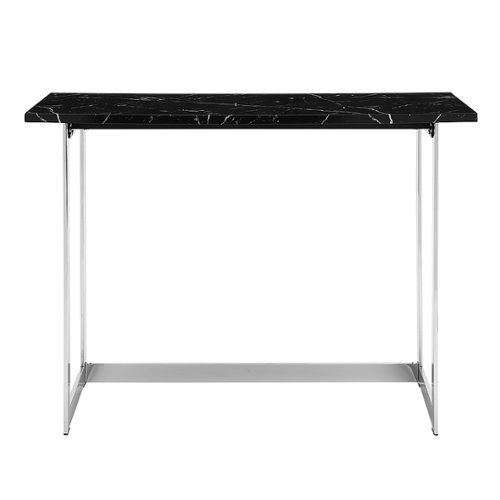Walker Edison - Modern Faux Marble Computer Desk - Black Marble/Chrome-Front_Standard 
