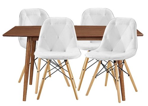 Walker Edison - Rectangular Mid Century Modern Wood Dining Table (Set of 5) - White/Brown