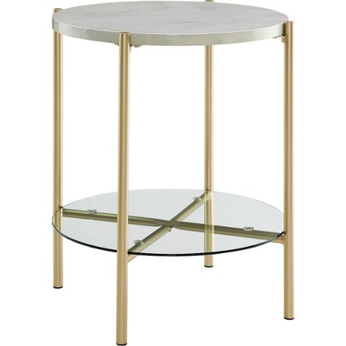 Walker Edison - Modern Round Side/End Table - White Faux Marble/Glass/Gold