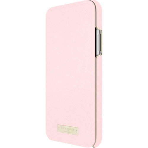 kate spade new york - Folio Case for Apple® iPhone® X and XS - Saffiano Rose Quartz/Gold Logo Plate-Front_Standard 