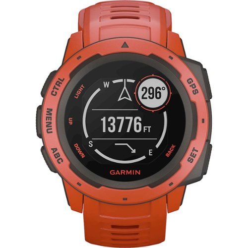 Garmin - Instinct Smartwatch Fiber-Reinforced Polymer - Flame Red with Flame Red Silicone Band-Front_Standard 