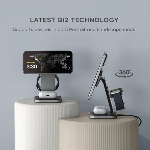 Satechi 3-in-1 Foldable Qi2 Wireless Charging Stand for iPhone, Apple Watch, and AirPods - Space Gray GLOBAL SHIPPING