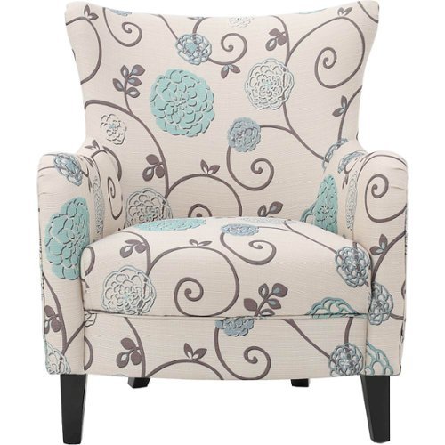 Noble House - Kaylor Club Fabric Chair - White/Blue Floral-Front_Standard 