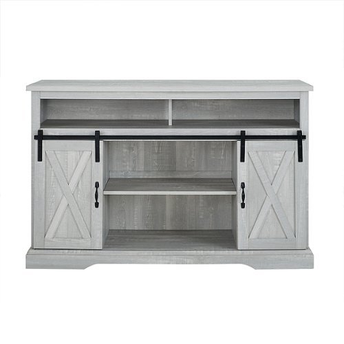 Walker Edison - Sliding Barn Door Highboy Storage Console for Most TVs Up to 56" - Stone Gray