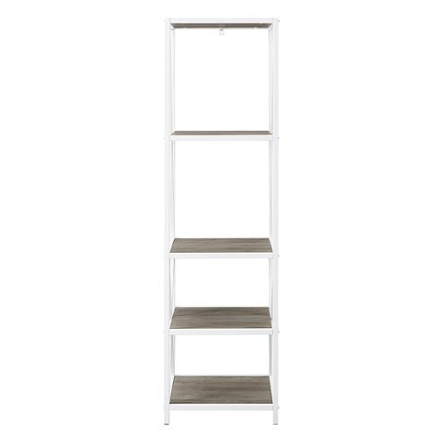 Walker Edison - X-frame Industrial Wood and Metal 4-Shelf Bookcase - Gray Wash/White Metal