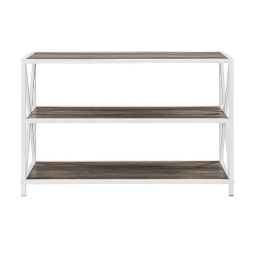 Walker Edison - Industrial Metal and Wood 3-Shelf Bookcase - White Grey