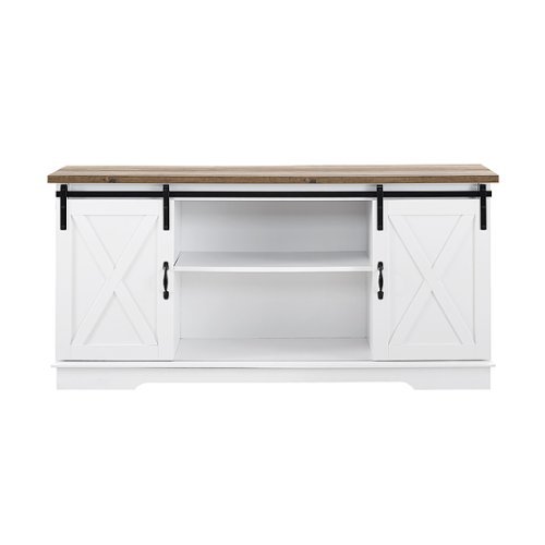 Walker Edison - Industrial Farmhouse Sliding Door TV Stand for Most TVs up to 65" - Bright White Brown