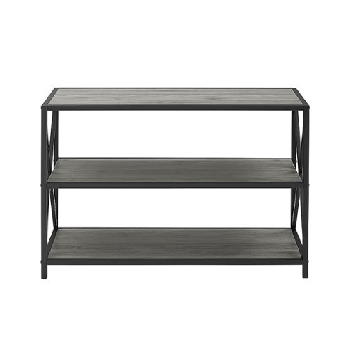 Walker Edison - Industrial Metal and Wood 3-Shelf Bookcase - Slate Grey