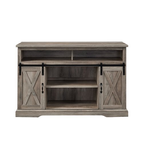 Walker Edison - Sliding Barn Door Highboy Storage Console for Most TVs Up to 56" - Gray Wash