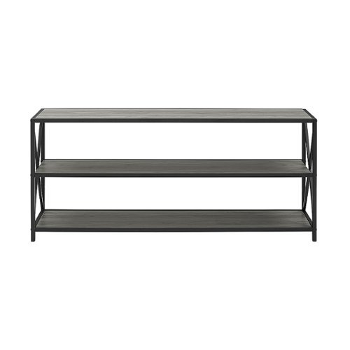 Walker Edison - Industrial Metal and Wood 3-Shelf Bookcase - Slate Grey/Black Metal