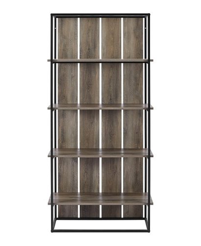 Walker Edison - Shiplap Wood and Metal 4-Shelf Bookcase - Gray Wash/Black