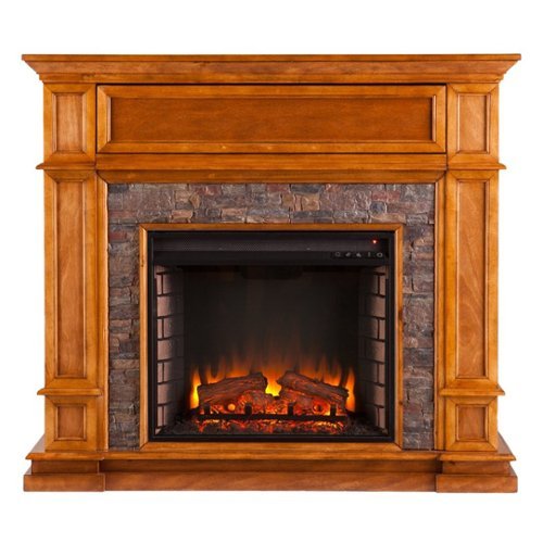 SEI - Belleview Electric Fireplace - Sienna With Faux Black River Stone