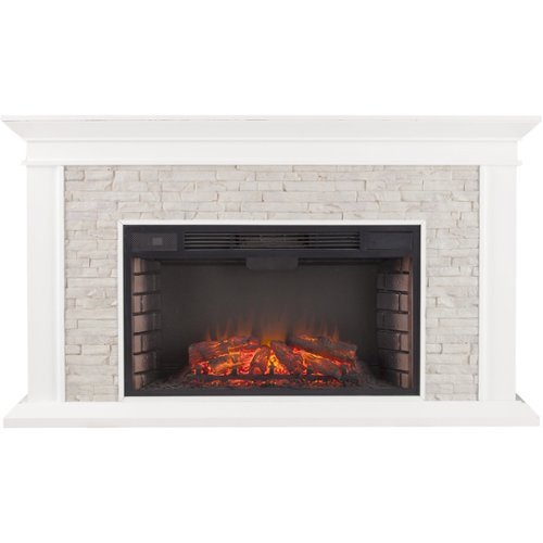 SEI - Canyon Electric Fireplace - Fresh White With Rustic White Faux Stone