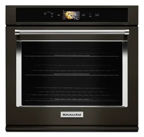 Front. KitchenAid - Smart Oven+ 30" Built-In Single Electric Convection Wall Oven - Black stainless steel.