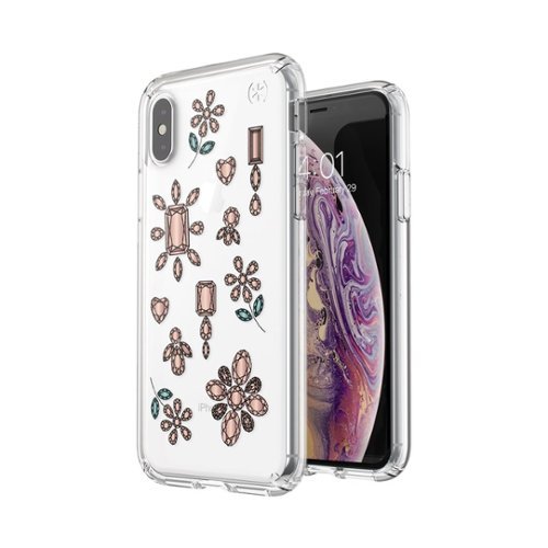 Speck - Presidio Clear + Print Case for Apple® iPhone® X and XS - Clear/Dancing Diamonds Peach Gold-Angle_Standard 