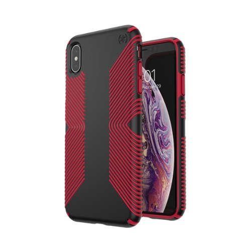 Speck - Presidio Grip Case for Apple® iPhone® XS Max - Black/Dark Poppy Red-Angle_Standard 