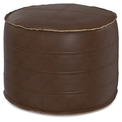 Simpli Home - Brody 20 Inch Round Pouf - Distressed Dark Brown-Front_Standard 