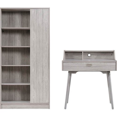  Noble House - Colfax Mid Century Modern Office Desk with Bookcase - Gray Oak