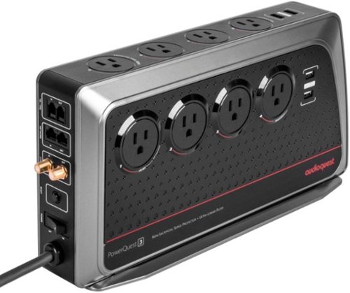 AudioQuest - PowerQuest 8-Outlet/4-USB Surge Protector - Negro/Plata