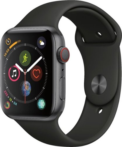  Geek Squad Certified Refurbished Apple Watch Series 4 (GPS+Cellular) 44mm Space Gray Aluminum Case with Black Sport Band - Space Gray