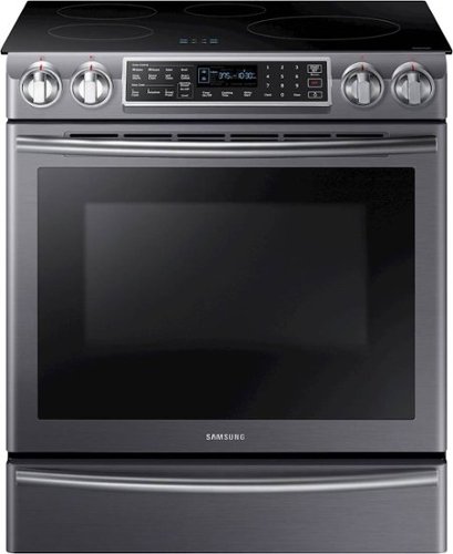  Samsung - 5.8 Cu. Ft. Self-Cleaning Fingerprint Resistant Slide-In Electric Induction Convection Range - Black Stainless Steel
