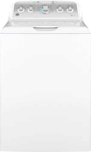 Front. GE - 4.6 Cu. Ft.  Top Load Washer - White on White/Silver.