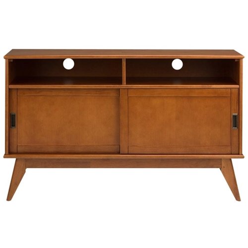 Simpli Home - Draper Mid Century TV Cabinet for Most TVs Up to 60" - Teak Brown-Front_Standard 