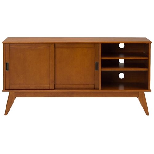 Simpli Home - Draper Mid Century TV Cabinet for Most TVs Up to 66" - Teak Brown