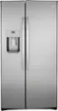 Front. GE - 25.1 Cu. Ft. Side-By-Side Refrigerator with External Ice & Water Dispenser - Stainless Steel.