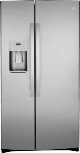Front. GE - 21.8 Cu. Ft. Side-by-Side Counter-Depth Refrigerator - Stainless Steel.