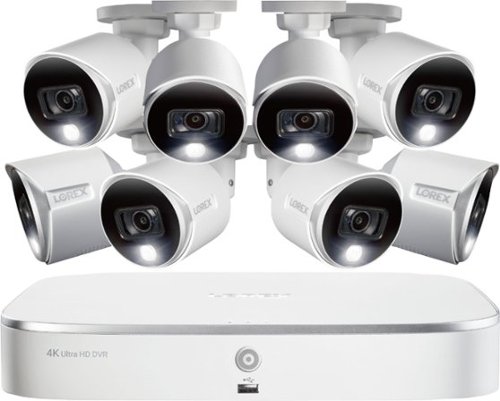  Lorex - 8-Channel, 8-Camera Indoor/Outdoor Wired 4K UHD 2TB DVR Surveillance System - White