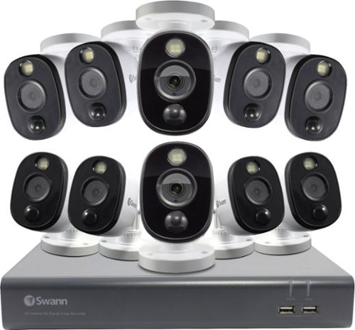  Swann - 16-Channel, 10-Camera Indoor/Outdoor Wired 1080p 1TB DVR Surveillance System - Black/Gray/White